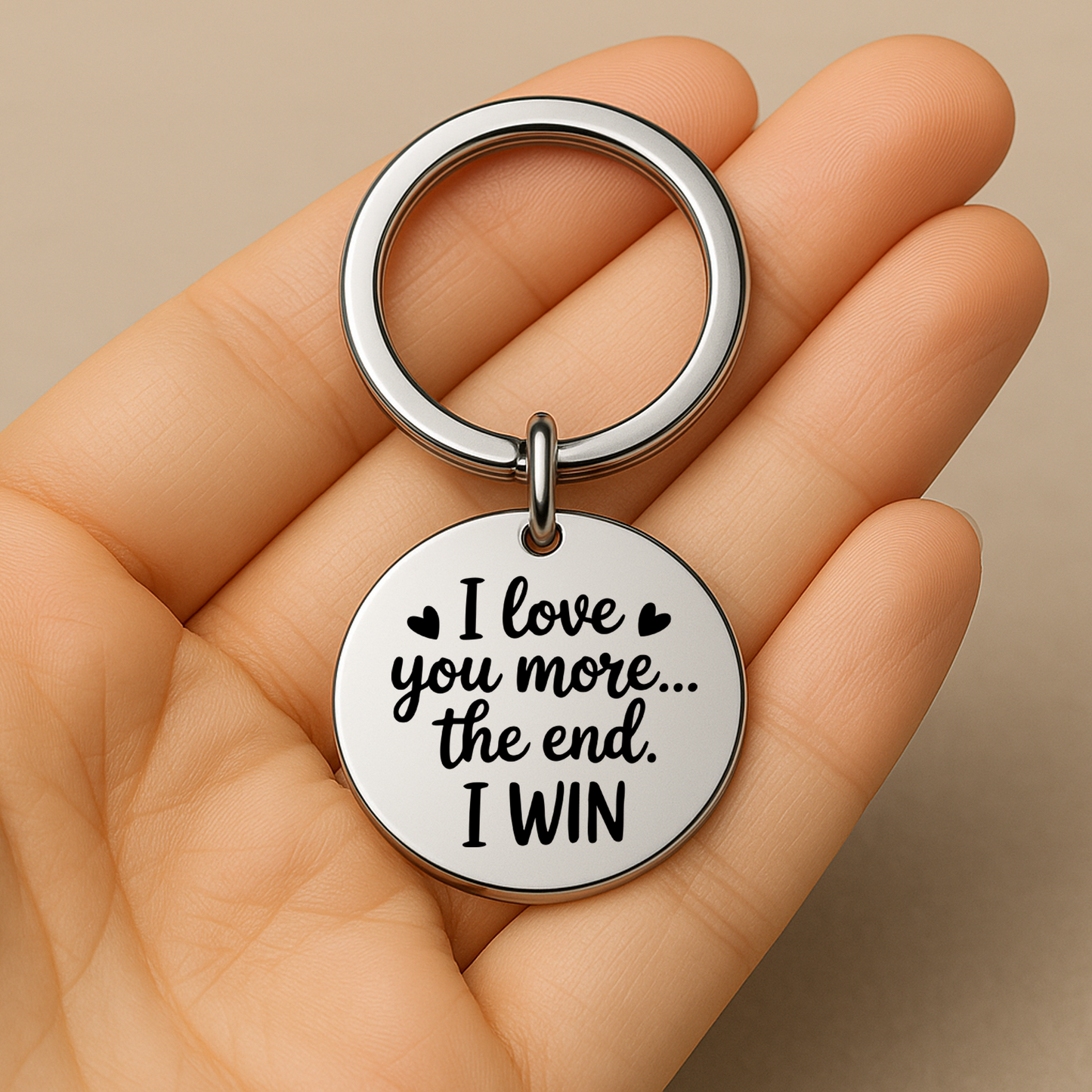 I Love You More… The End. I Win Keychain | Funny Romantic Gift for Partner or Spouse