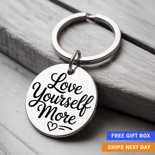 Love Yourself More Keychain | Motivational Self-Care Gift for Mental Health and Confidence